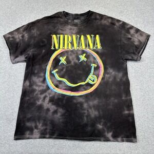 Nirvana Shirt Mens Large Tie Dye Smiley Face Band Grunge Rock Music‎ T-Shirt Tee